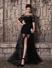 Robe de soirée en tulle noir fendu à traîne Milanoo