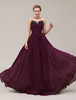 Robe de soirée en tulle pourpre avec applique et paillette de col rond longueur plancher Milanoo