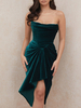 Robe de Soirée en Velours Femme avec Epaule Dénudée Coupe Cintrée avec Fente Unicolore Robe Eté