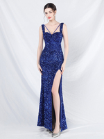 Robe De Soirée Femme Col En Cœur Fendue À Bretelle À Lacet Paillettes Robe Semi-Formelle