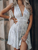 Robe de Soirée Femme Imprimé avec Bretelles à Col Décolleté en V Coupe Cintrée Bas Evasée avec Dos Nu Bicolores Robe Eté Sexy