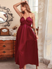 Robe de Soirée Femme Longue avec Bretelles à Col Décolleté Coupe Cintrée Bas Evasée Unicolore