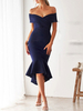 Robe de Soirée Femme Mi-longue Robe de Sirène avec Epaule Dénudée avec Bretelles Coupe Cintrée Unicolore