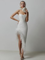 Robe De Soirée Femmes Décolletée Chic Plumes Sans Manches En Polyester Asymétrique Sexy