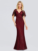 Robe de Soirée Formelle Longueur de Plancher Plissée en Satin Mat à Col en V Robe de Soirée