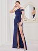 Robe de soirée fourreau conçu décolleté polyester longueur au sol robes de soirée formelles