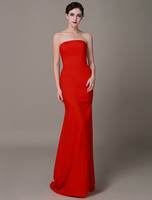 Robe de soirée fourreau en satin de soie stretch rouge bustier longueur plancher Milanoo