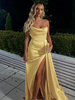 Robe de soirée fourreau en Satin tissé élastique col bateau avec traîne fendue sur le devant robes de soirée formelles