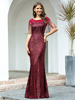 Robe de soirée gland sirène bijou cou-parole longueur manches courtes dos nu paillettes robes de soirée sociale