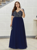 Robe de soirée grande taille A-ligne col en V-parole longueur manches courtes dos nu en mousseline de soie robes sociales