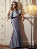 Robe de soirée grise sirène une épaule à manches courtes en satin mat balayage volants moulante robes de soirée sociale