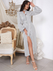 Robe de Soirée Imprimé Pois Femme avec Manches Longues Coupe Cintrée avec Fente Bicolores