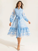 Robe de soirée imprimée à col montant et manches lanternes avec ceinture Folklore Midi Dress