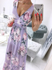 Robe de Soirée Imprimés Florale Longue en Mousselines avec Bretelles à Col Décolleté en V Coupe Cintrée avec Fente Bas Evasée Multicolores Robe Longue Sexy
