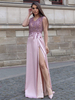 Robe de soirée lavande gaine col en V longueur au sol sans manches fermeture éclair dentelle élastique en soie comme le satin robes de soirée formelles robe de reconstitution historique