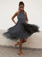 Robe de Soirée Longue avec Franges avec Bretelles avec Dos Nu Coupe Cintrée Bas Evasée Robe Charleston