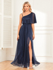Robe De Soirée Longue Bleu Marine Foncé Épaule Nue Fente Haute