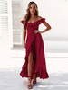 Robe de Soirée Longue en Dentelle Femme Sexy Eté avec Bretelles Volantes Coupe Cintrée avec Fente Bas Evasée Unicolore Robe Sexy