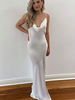 Robe de Soirée Longue en Mousseline avec Bretelles à Col Décolleté Coupe Cintrée Unicolore Robe Sexy