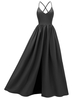 Robe de Soirée Longue en Mousseline avec Bretelles à Col Décolleté en V avec Dos Nu à Lacets Croisés Coupe Cintrée Bas Evasée Unicolore Robe Eté