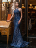 Robe de Soirée Longue en Mousseline avec Bretelles avec Epaule Dénudée Coupe Cintrée Robe de Sirène Bicolores