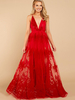 Robe de Soirée Longue en Mousseline Creusante Fleurie avec Bretelles à Col Décolleté en V Coupe Cintrée Bas Evasée Unicolore Robe de Cocktail Sexy