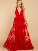 Robe de Soirée Longue en Mousseline Creusante Fleurie avec Bretelles à Col Décolleté en V Coupe Cintrée Bas Evasée Unicolore Robe de Cocktail Sexy