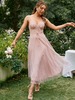 Robe de Soirée Longue en Moussline Femme avec Bretelles Coupe Cintrée Bas Evasée Unicolore