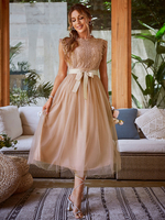 Robe de Soirée Longue en Moussline Femme avec Manches Courtes Coupe Cintrée Bas Evasée Unicolore