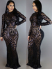 Robe de Soirée Longue en Paillette Moulante Femme Moulante à Col Montant avec Manches Longues Coupe Cintrée avec Dos Nu Unicolore Robe de Sirène Sexy