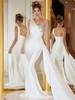 Robe de Soirée Longue en Satin avec Bretelle avec Epaule Dénudée Coupe Cintrée Unicolore Robe de Sirène