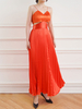 Robe de Soirée Longue en Satin Femme avec Bretelles à Col V avec Epaule Dénudé Coupe Cintrée Bas Evasée Unicolore Robe de Soirée