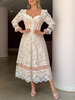 Robe de Soirée Longue Femme à Col Décolleté en V avec Manches Longues Coupe Cintrée Bas Evasée Bicolores Robe Femme