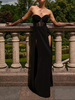 Robe de Soirée Longue Femme à Col Décolleté en V Coupe Cintrée avec Fente Unicolore Robe Sexy