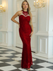 Robe de Soirée Longue Femme à Col Rond avec Epaule Dénudée Coupe Cintrée Unicolore