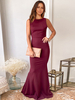 Robe de Soirée Longue Femme à Col Rond Coupe Cintrée Bas Evasée à Traîne Robe de Sirène