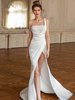 Robe de Soirée Longue Femme avec Bretelle à Col Décolleté Coupe Cintrée avec Fente Unicolore Robe Longue