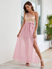 Robe de Soirée Longue Femme avec Bretelle avec Epaule Dénudée Coupe Cintrée à Lacets avec Fente Bicolores