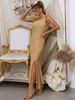 Robe de Soirée Longue Femme avec Bretelle avec Epaule Dénudée Coupe Cintrée avec Fente Unicolore