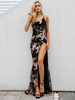 Robe de Soirée Longue Femme avec Bretelle Coupe Cintrée avec Fente Robe Sexy