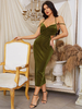 Robe de Soirée Longue Femme avec Bretelles à Col Décolleté Coupe Cintrée Unicolore