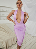 Robe de Soirée Longue Femme avec Bretelles à Col Décolleté en V Coupe Cintrée Unicolore Robe Sexy