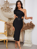 Robe de Soirée Longue Femme avec Manche Courte Coupe Cintrée Unicolore
