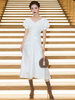 Robe de Soirée Longue Femme avec Manches Courtes Amples à Col V Coupe Cintrée Unicolore