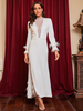 Robe de Soirée Longue Femme avec Manches Longues à Col Rond Coupe Cintrée Unicolore