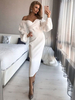 Robe de Soirée Longue Femme avec Manches Longues Amples avec Epaule Dénudée Coupe Cintrée Unicolore Robe Femme