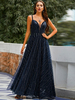 Robe de Soirée Longue Femme en Mousseline avec Bretelles à Col Décolleté en V Coupe Cintrée Bas Evasée Unicolore Robe de Cocktail
