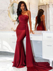 Robe de Soirée Longue Femme en Satin avec Epaule Dénudée Coupe Cintrée Robe de Sirène Unicolore Robe Longue
