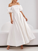 Robe de Soirée Longue Femme en Satin avec Manches Courtes Amples avec Epaule Dénudée Bas Evasée Unicolore Robe Longue