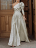 Robe de Soirée Longue Femme en Satin avec Manches Longues Amples avec Epaule dénudée Bas Evasée Unicolore Robe Longue